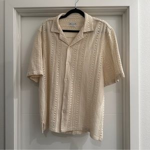 Zara Cream Lace Crochet Textured Button Up Shirt Large